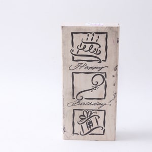 Joyeux anniversaire, Fête, Gâteau, Bois, Caoutchouc, Timbre de message, 5.5 », Fabrication de cartes, Artisanat pour enfants, Passe-temps, Papeterie, vintage, ~M-11-08
