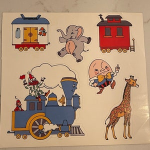 Circo, Motor, Locomotora, Coches, Elefante, Jirafa, Payasos, Hoja de pegatinas, Artesanía, Decoración, Fabricación de cartas, Vintage, ~ 20-01-938