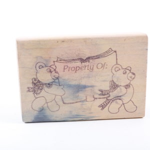 Propiedad del libro Firma Casa Biblioteca Osos de peluche - Sello de mensaje - Sello de goma de madera - Vintage - Fabricación de tarjetas ~ 20-01-95