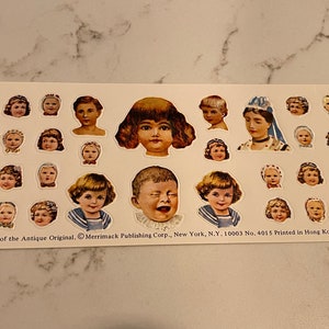 Originale antico, Bambini, Volti, Emozioni, Retro, Vecchio stile, Foglio di adesivi, Merrimack, Artigianato, Arredamento, Creazione di biglietti, Vintage, ~ 20-01-944