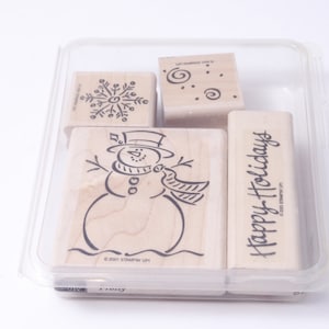 Gelato, Buone Feste, Fiocco di neve, Pupazzo di neve, Inverno, - Set di francobolli, Legno, Gomma, Francobolli per messaggi - Vintage - Card Making ~ 20-29-1012