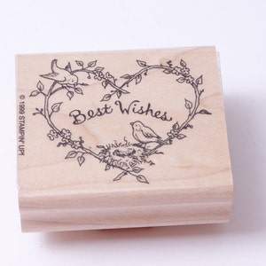 1999, Meilleurs vœux, Coeur, Oiseaux, Stampin' Up, Timbre message, Bois, Caoutchouc, Timbre, Fabrication de cartes, Artisanat, Papeterie, Vintage, ~ 20-01-272