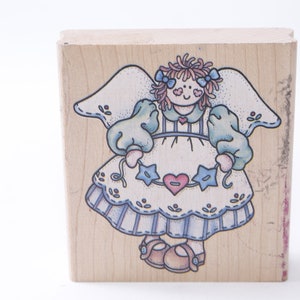 天使、女の子、人形、羽、星、木製、ゴム、メッセージスタンプ、3.5 インチ、カード作成、子供用クラフト、趣味、文房具、ヴィンテージ、~M-17-10