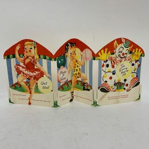 Marionnettes de cirque, rétablissement, carte de voeux, OCCASION, pliage, papier, création artisanale, souvenirs, artistique, vintage, ~ EB-92691 73