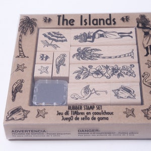 Les îles, Tropique, Resort, Plage, Animaux, Fleurs, SEALED, Jeu de timbres, Bois, Caoutchouc, Timbres de message, vintage, Fabrication de cartes, ~ M-03-01