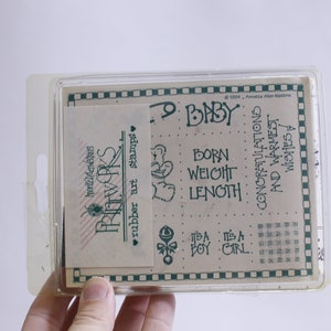 New Baby, Stamp Set, Annette Allen Watkins, Print Works, Rubber, Art Stamps, Boy, Girl, Teddy Bear, Card Making, Craft, ~ WH-012 205