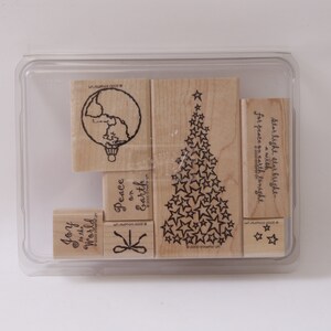 Árbol de Navidad, Globo Terrestre, Paz, Alegría, Vacaciones, Conjunto de Sellos de Frases, Madera, Goma, Sellos de Mensajes, Vintage, Fabricación de Tarjetas, ~ MISC-052 194