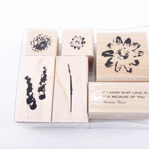 Blumen Liebe Romantisches Zitat Poesie Herman Hesse Nah am Herzen - Stempel Set Holzgummi Message Stamps - Vintage ~ 20-18-622