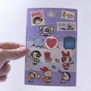 Powerpuff Girls, 2000, Cartoon Network, Odtwarzanie muzyki, Zespół, Vintage, Pojedynczy arkusz naklejek, Rezerwacja złomu, Kolekcjonowanie, 250208-WH 115