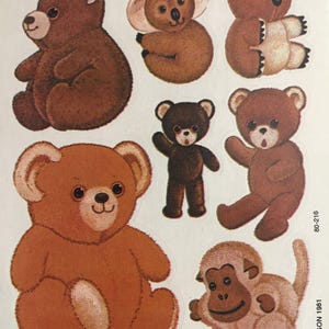 Teddy Bears Brown Bears Vintage Single Sticker Sheet 1980&#39;s Scrap Booking Sticker Collecting Hallmark Craft ~511 546