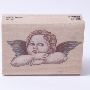 La Madonna Sixtina, Ángel Alado, Pensante, Bebé, Niño Pequeño, Sello De Mensaje, Madera, Goma, Sello, Vintage, Fabricación de tarjetas, ~ 20-01-903