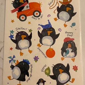 Pinguino, insegnante, scuola, premi, messaggio, studente, motivazione, foglio di adesivi, segno distintivo, artigianato, arredamento, creazione di biglietti, vintage, 31/20/1078