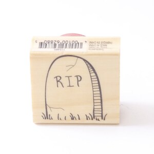 RIP、墓石、墓、木製、ゴム、メッセージスタンプ、2 インチ、カード作成、子供用クラフト、趣味、文房具、ヴィンテージ、~ M-01-04