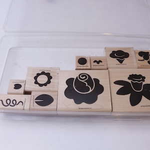 Fleurs, formes, feuilles, rose, soleil, objets, jeu d'estampes, bois, caoutchouc, timbres à message, vintage, fabrication de cartes, ~ 20-33-67
