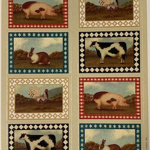 Autocollants matelassés rares d'animaux de la ferme Cartes poinçonnées Feuille d'autocollants unique Cochon Vache Lapin Coq Autocollants vintage ~ 20-06-195 20-01-609