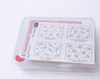 Fabulous Four, Thank You, Congratulations, For Baby, Happy Birthday, Stamp Set, Wooden, Rubber, Message Stamps, Card Making, ~ 20-14-469