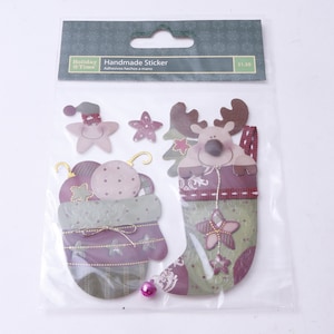 Vakantietijd, kerstkous, rendieren, ornamenten, sterren, handgemaakt, stickervel, knutselen, hobby, kaarten maken, vintage, ~ 20-35-1253