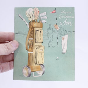 Golf Cart Bag with a Golf Player, Happy Birthday Son, Greeting Card, Folding, Paper, Craft Project, Memorabilia, ~ WH-2 1269