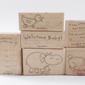 Bebé, Nacimiento, Animales lindos, Juego de sellos, Sello de mensaje, Sello de goma, Stampin Up, Vintage, Fabricación de tarjetas, ~ 20-27-945