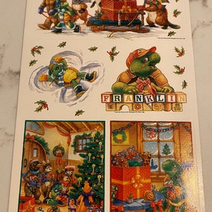 Franklin, Tortuga, Navidad, Vacaciones, Animales, Hoja de pegatinas, 1986, Kids Can Press, Artesanía, Decoración, Fabricación de tarjetas, Vintage, ~ 20-01-939