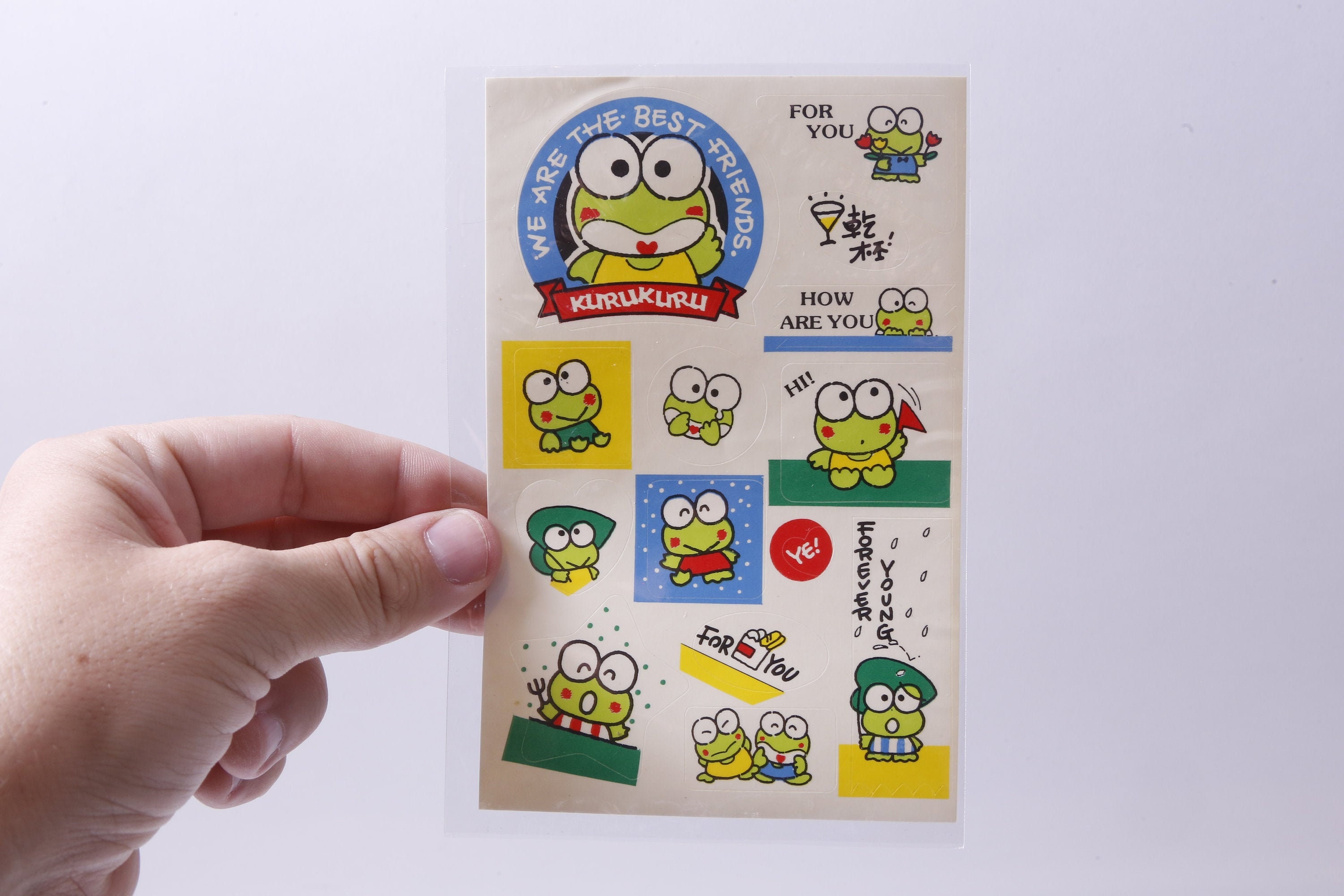 Sanrio, Keroppi, Rana, Hoja de Pegatinas, Frases, Amigos, Fiesta, Personajes de Dibujos Animados, Fabricación de Tarjetas, Vintage, ~ 20-29-1020