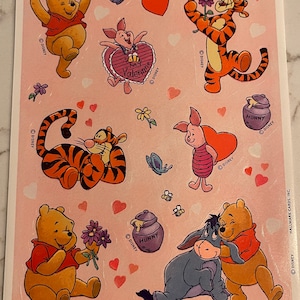 Disney, Winnie the Pooh, San Valentín, Ígor, Piglet, Tigger, Amor, Hoja de pegatinas, Manualidades, Decoración, Tarjetas, Vintage, ~ 20-01-1177