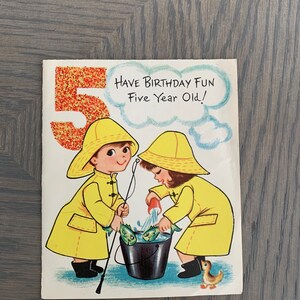 Have Birthday Fun 5 Years Old, Two Kids Fishing, Vintage Used Birthday Card, Folding Card, Lustre Lane, Craft Project, ~ GC-3 72