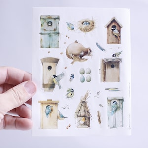 Marjolein Bastin, Birds with Birdhouses, Sticker Sheet, Cute Illustrations, Spring, Craft, Card Making, Vintage, ~ WH-021 556