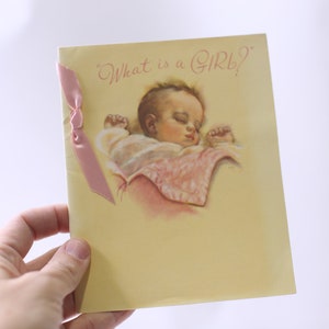 Cute Baby Girl Sleeping, Life Scenes with Heart Touching Text, Pink Ribbon, Used Greeting Card, Vintage, Craft Project, ~ 240126-WH 803