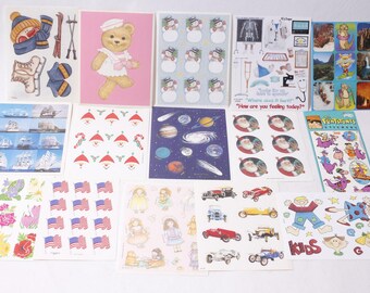 Vintage Sticker Sheet Lot Christmas Cars Sailing Ships Hospital Space ~ 260608-WH 659