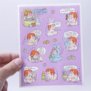 Marvin, Ostern, Eier, Hase, Sticker Bogen, Tom Armstark, Field Ent, 1982, Bilder, Kinder, Kartenherstellung, Vintage, ~ 20-02-37