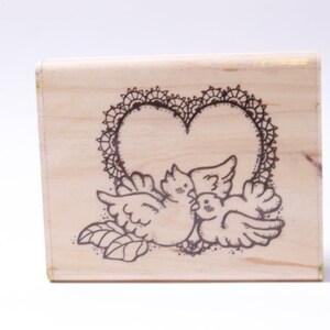 Petits oiseaux d’amour, Cœur, Cadre, Romantique, Saint-Valentin, - Timbre à message - Bois, Caoutchouc, Timbre - vintage - Fabrication de cartes ~ 20-09-306