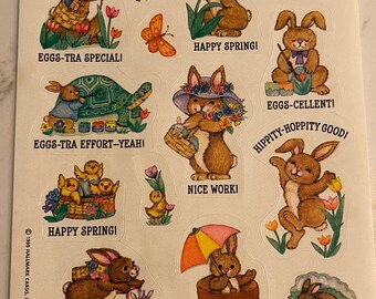 Easter, Spring, Rabbit, Duckling, Flowers, Eggs, Sticker Sheet, 1995, Hallmark, Craft, Decor, Card Making, Vintage, ~ 285