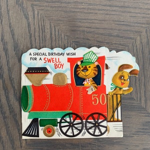 Special Birthday Wish For a Swell Boy, Animals on a Train, Vintage Used Greeting Card, Hallmark, Folding, Shape Card, Craft, ~ GC-3 72
