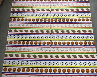 Sports, Balls, Fabric Panel, Striped, Bedsheet, Sewing Supply, Bedding, Craft Project, ~ 250604-WH 710