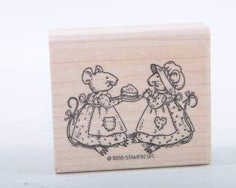 Stampin Up, Cute, Mice in Dresses, Cake, Happy, Friends, Vintage, Single Stamp, Rubber, Scrapbooking, Card Making ~ 613