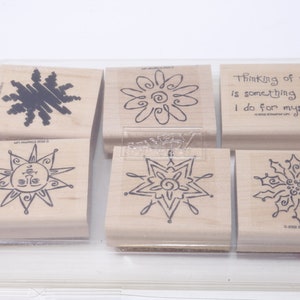 Something Nice, Two-Step Stampin, Sun, Star, Snowflake, Flower, Stamp Set, Wooden, Rubber, Message Stamps, Vintage, Card Making, ~ 20-01-08