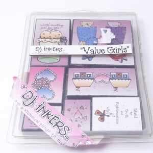 Waarde Meisjes, Dj Inkers, Waarheid, Rechtvaardigheid, Dank, Harten, - Stempel Set, Houten, Rubber, Boodschap Stempels - Vintage - Kaart maken ~ 20-01-998