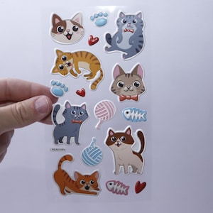 Gatinhos, brincalhão, engraçado, animais, gatos, corações, novelo de lã, novelo, relevo, folha de adesivos, artesanato, confecção de cartões, vintage, ~ M-03-05