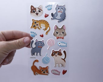 Kittens, Playful, Funny, Animals, Cats, Hearts, Ball of Yarn, Skein, Relief, Sticker Sheet, Craft, Card Making, Vintage, ~ M-03-05