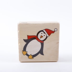 Pinguino invernale cappello sciarpa animale - messaggio francobollo - timbro di gomma di legno - vintage - creazione di carte ~ 20-11-378