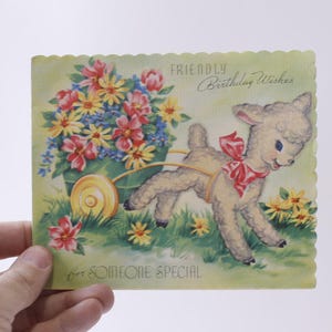 Easter, Lamb, Pulling Cart, 1949,  Greeting Card, USED, Folding, Paper, Craft, Memorabilia, Artistic, Vintage , 250125-WH 97