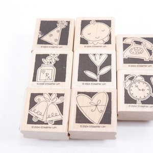 Baby Telefon Uhr Glocken Party Hut Blume Herz Stampin Up 2004, Stempel Set HolzGummi Message Stamps, Vintage, Kartenherstellung ~ 20-01-132 AA