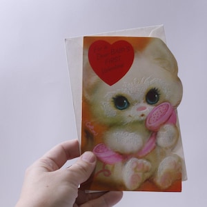 Sem uso, Cartão de Dia dos Namorados, Bebês Primeiro, Gatinho Peludo, Cartão de Saudação por Telefone, Dobrável, Papel, Artesanal, Artístico, Vintage, 250212-WH 137