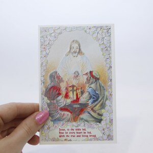 Páscoa, Jesus segurando o pão com dois apóstolos, 1900, antigo, cartão postal raro, imagem colorida, artesanato, decoração, vintage, colecionável, ~ WH-05 1261