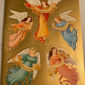 Anges, Paix, Alléluia, Réjouissez-vous, Messages, Fond doré, Feuille d’autocollants, Poinçon, Artisanat, Décor, Fabrication de cartes, vintage, ~ 20-01-948