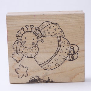 Ángel, Volando, Peluche, Bebé, Corazón, Estrella, Adorable, Imagina Eso, Sello de Mensaje, Madera, Goma, Sello, Vintage, Fabricación de Tarjetas, ~ 20-12-407