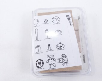 Accesorios familiares Balloon Ball Pumpkin Teddy Bear Gift Box Flower - Stamp Set Wooden Rubber Message Stamps - Vintage - 20-01-644