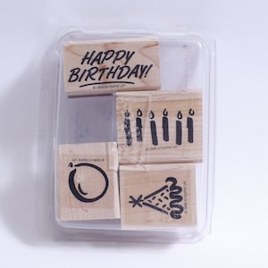 Happy Birthday, Balloon, Six Candles, Party Hat, Stamp Set, 1996, Stampin Up, Rubber, Wooden, Card Making, Scrapbooking, Craft, ~ WH-016 546