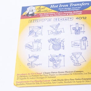 Tante Martha's, Happy Hour, Cocktail, Drank, Hot Iron Transfers, Iron-On, Stamping, Craft, Kinderen, Kleding, Outfit, Vintage, ~ 20-01-266